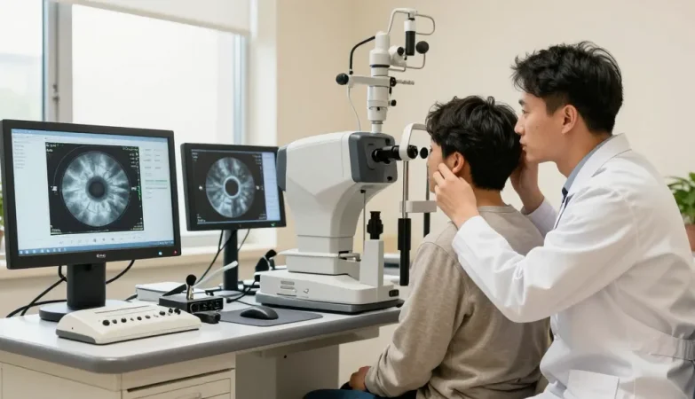 全飞秒 vision correction consultation at modern eye clinic.