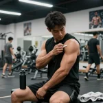 Athlete preparing for workout with Astera Shop products in a modern gym.