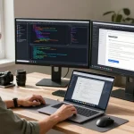 Developer focused on NAGA2000 application debugging in modern tech workspace.
