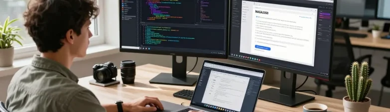 Developer focused on NAGA2000 application debugging in modern tech workspace.